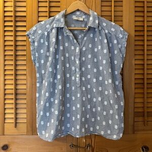 LOFT Navy and White Polka Dot Blouse